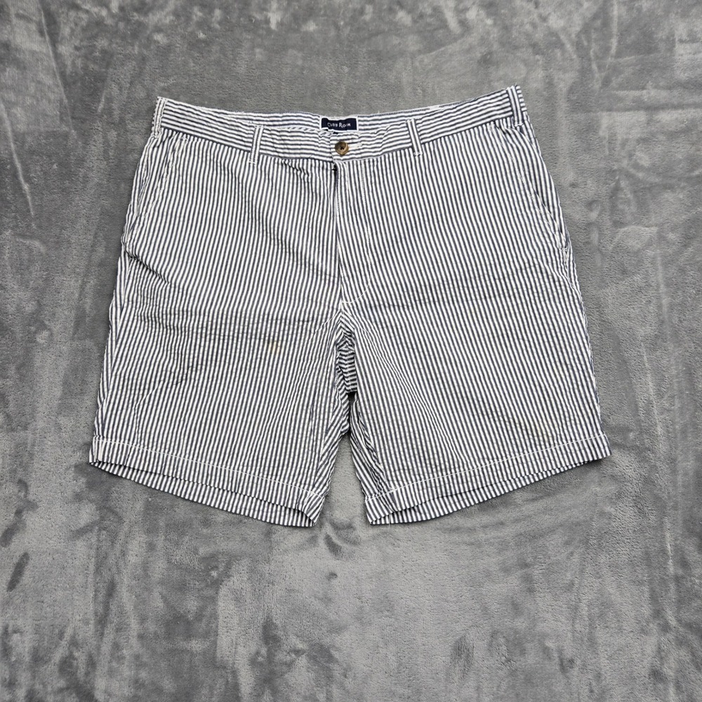 Club Room Mens Size 38W Seersucker Striped Shorts Navy Blue White Cotton
